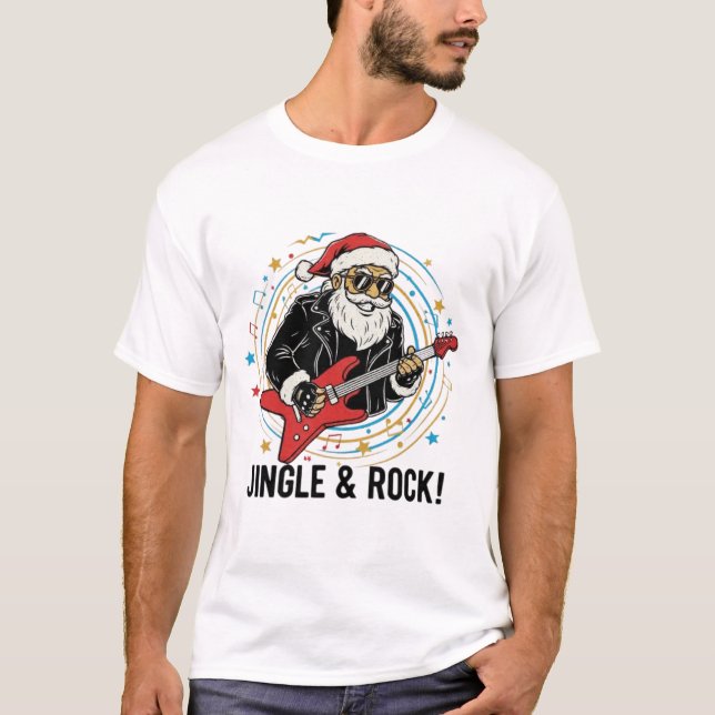 Bad Santa Rock and Roll Christmas Holiday Shirt T (Framsida)