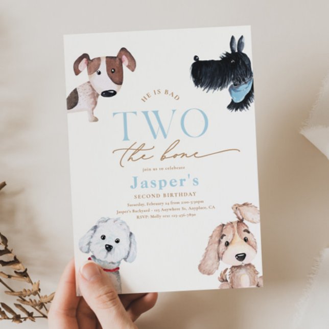 Bad TWO the Bone Puppy Birthday Invitation Inbjudningar (Skapare uppladdad)