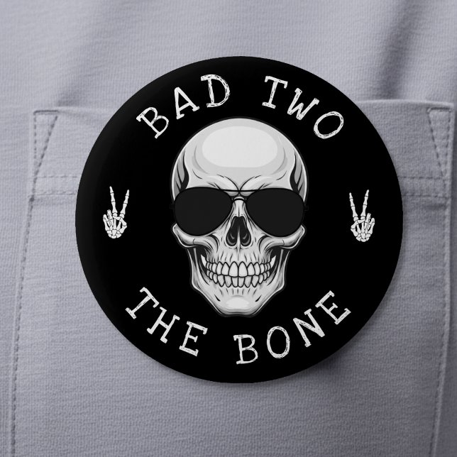 Bad Two the Bone Skeleton Skull 2nd Birthday Party Knapp (Skapare uppladdad)