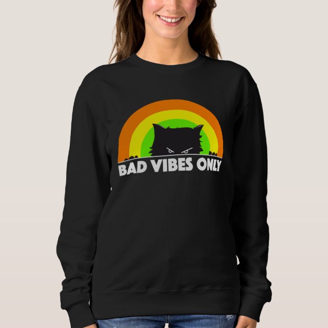 Bad Vibes Only  angry black cat retro rainbow  men T Shirt (Framsida)