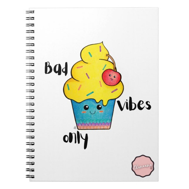 Bad Vibes Only, Kawaii Tecknad Cupcoa Anteckningsbok (Framsidan)
