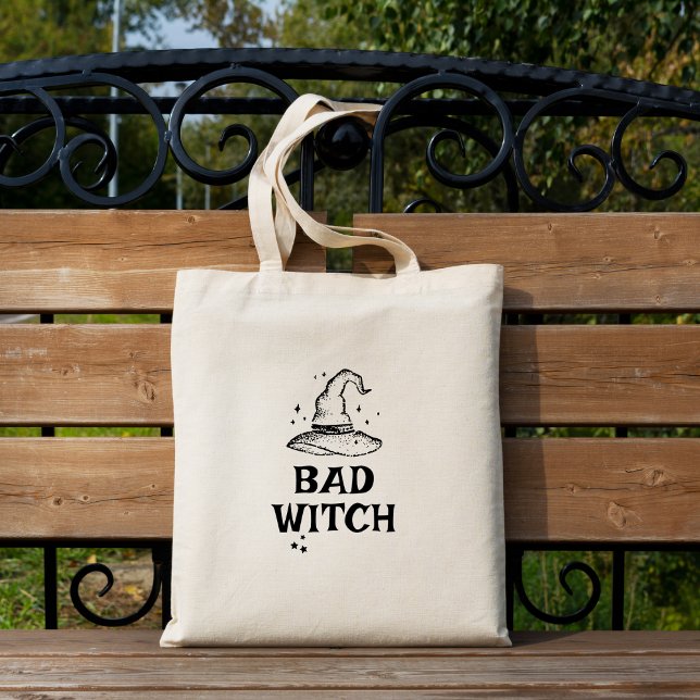 Bad Witch Black and White Stars Halloween Tygkasse (Bad Witch Black and White Stars Halloween Tote Bag )