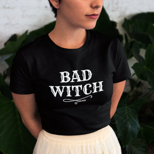 Bad Witch Black and White Womens Halloween T Shirt