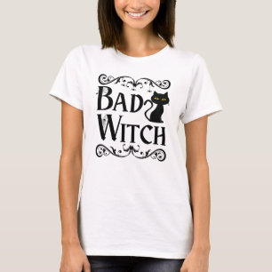 Bad Witch Black Black och White Halloween T Shirt