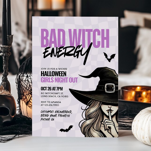 Bad Witch Energy Girls Natt ut Halloween fest Inbjudningar (Skapare uppladdad)