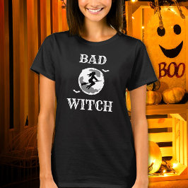 Bad Witch Riding Broom Womens Custom Halloween T Shirt