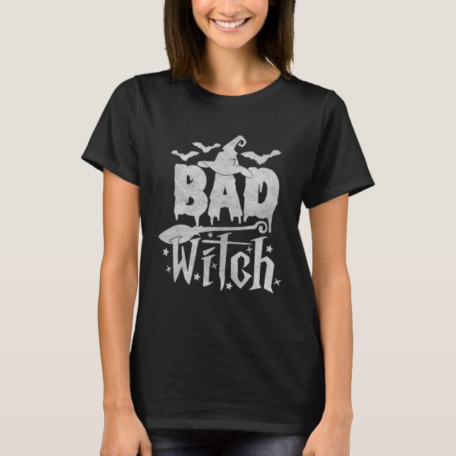 Bad Witch Vibes Coola Halloween Costume Witch Spoo T Shirt (Framsida)