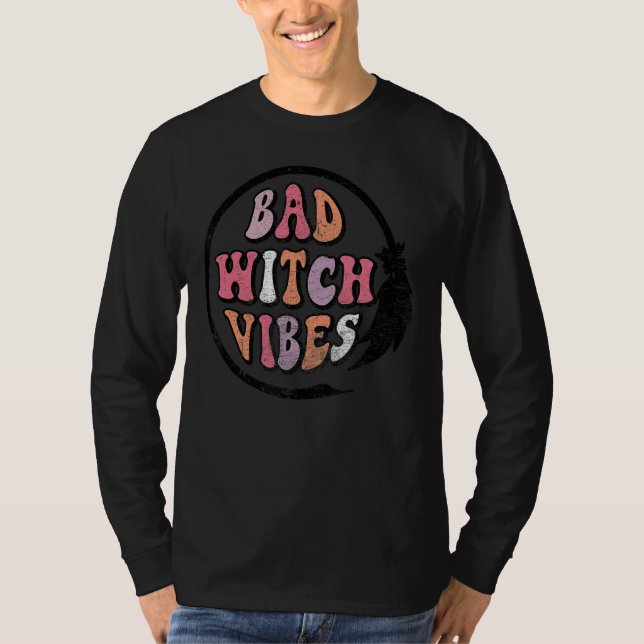 Bad Witch Vibes Cute Halloween Retro T Shirt (Framsida)