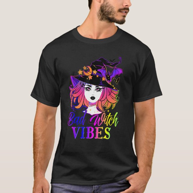 Bad Witch Vibes Girl Witches Halloween Costume T Shirt (Framsida)