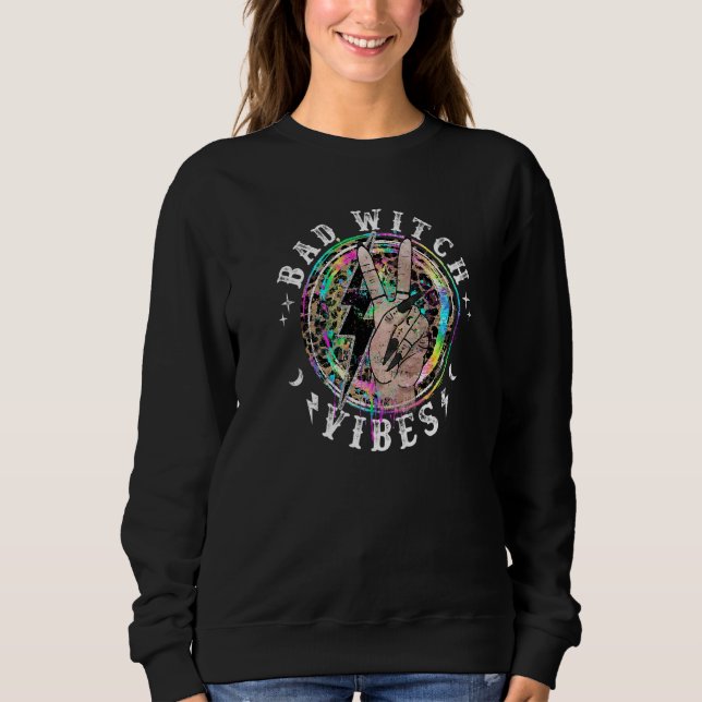 Bad Witch Vibes Peace Hand Leopard Witches Gothic T Shirt (Framsida)