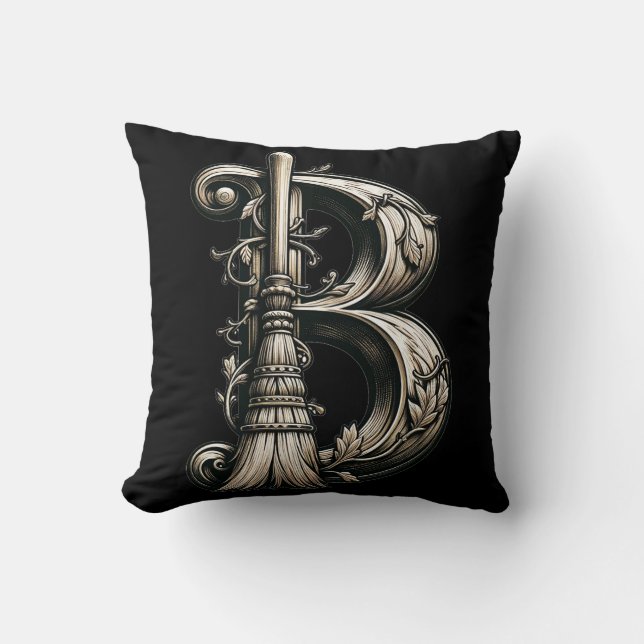 Bad Witch Witchy Broom Brev B Anpassningsbar Initi Kudde (Framsida)