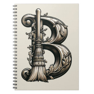 Bad Witch Witchy Broom Brev B Initial Grimoire Anteckningsbok