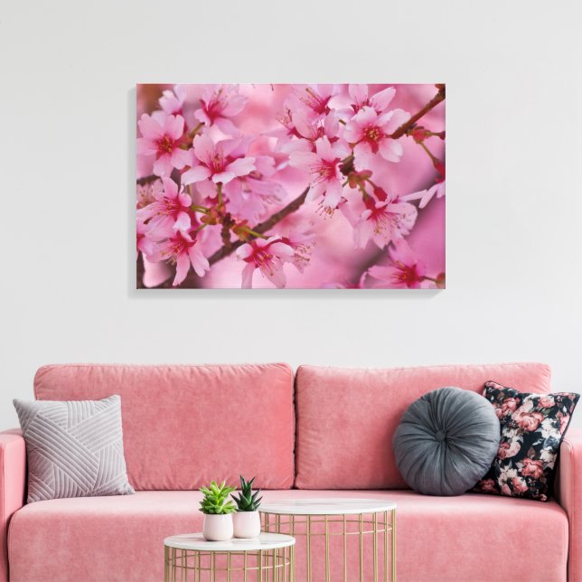 Bada i Rosa japanska Cherry-Blommar Poster Canvastryck (Insitu (Vardagsrum))