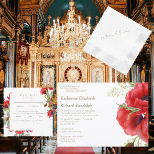 Båda överordnad Red Blommigt 2 Venues White Bröllo Inbjudningar