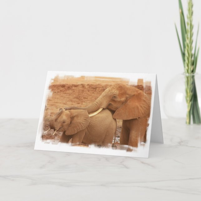 Badande Baby Elephant Greeting Card Kort (Framsida)