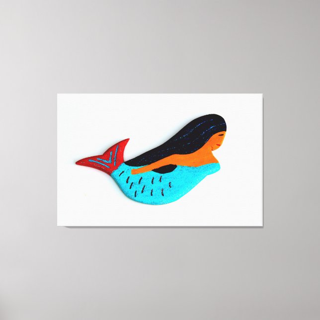 Badande brunette-sjöjungfru inlindad duk canvastryck (Framsida)