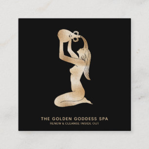*~* Badande Golden-gudinna med Vatten Urn Spa Fyrkantigt Visitkort