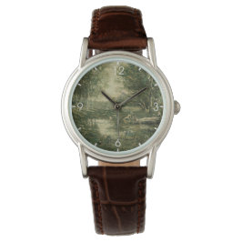 Badande i Grönt Woodland Landcape (Vintage Art) Armbandsur