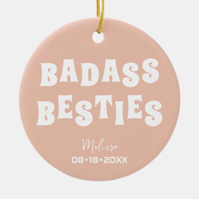 Badass Besties Funny Bridesmaid Favor Photo Gift Julgransprydnad Keramik (Framsidan)