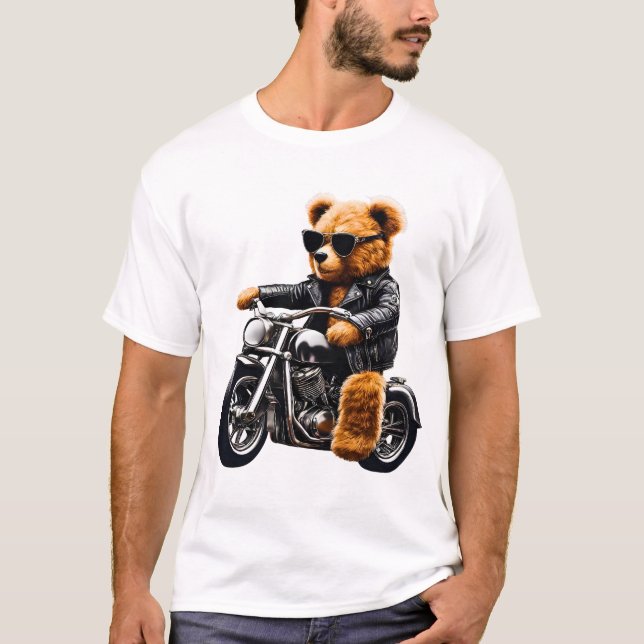 Badass Biker Teddy Bear Art T Shirt (Framsida)