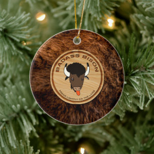 Badass Bison Farm Logotyp Coffee Mugg Julgransprydnad Keramik