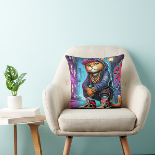 Badass Cat - Kattdjuret Urban Street-Stil med Graf Kudde