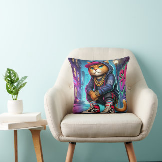 Badass Cat - Kattdjuret Urban Street-Stil med Graf Kudde