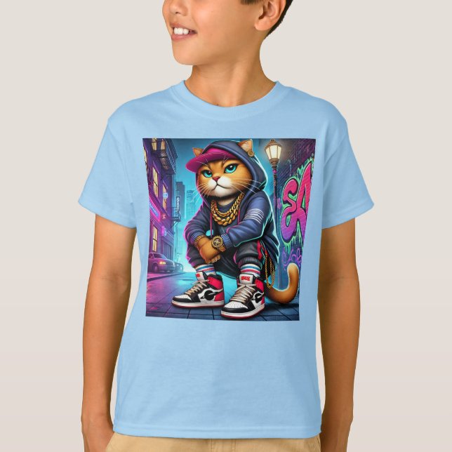 Badass Cat - Kattdjuret Urban Street-Stil med Graf T Shirt (Framsida)