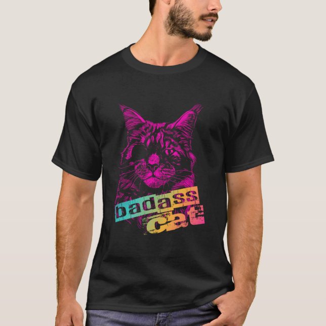Badass Cat med Öga Patch T Shirt (Framsida)