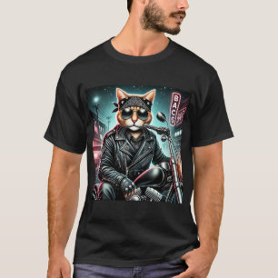 Badass Cat - Motorcykliskt Kattdjur Rebel i läder T Shirt