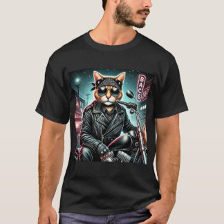 Badass Cat - Motorcykliskt Kattdjur Rebel i läder  T Shirt