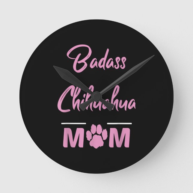 Badass Chihuahua Mamma Rund Klocka (Framsida)