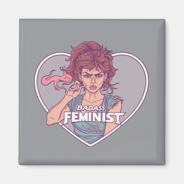 BADASS FEMINIST, tecknad Magnet (Framsidan)
