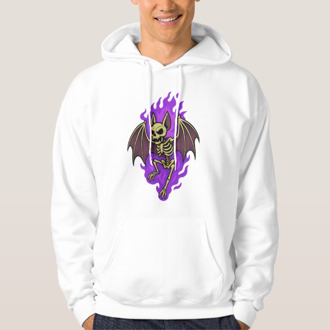 Badass Fladdermus Skeleton med Lila Fire Aura Hoodie (Framsida)