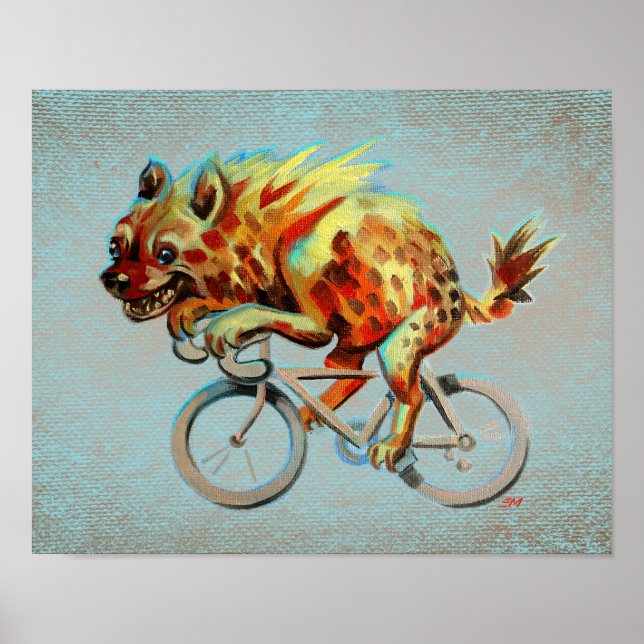 Badass Hyena Riding A Bicycle Poster (Framsidan)