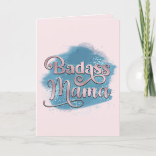 Badass Mamma Dusty Blue & Rosa Glitter Mors dag Helgkort