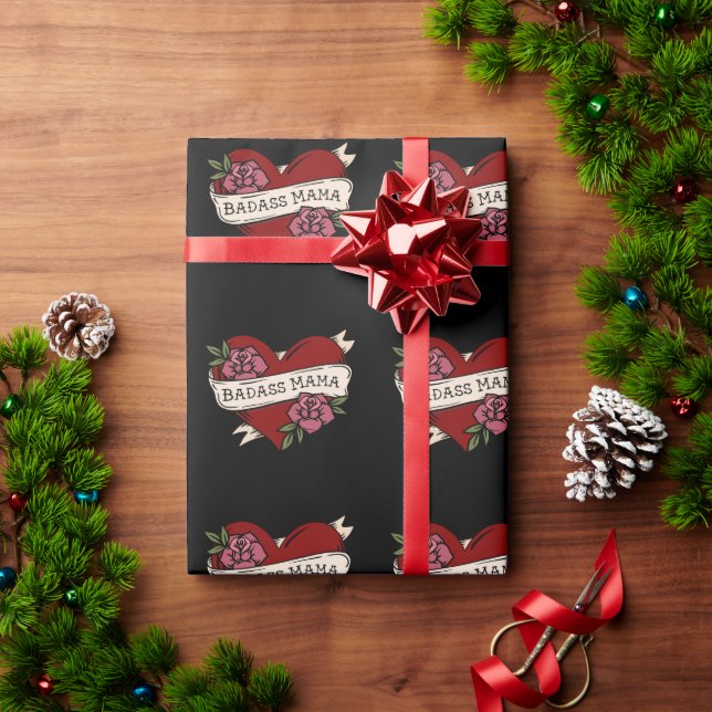 Badass Mamma Tattoo Flash Wrapping Papper Presentpapper (Julgåva)