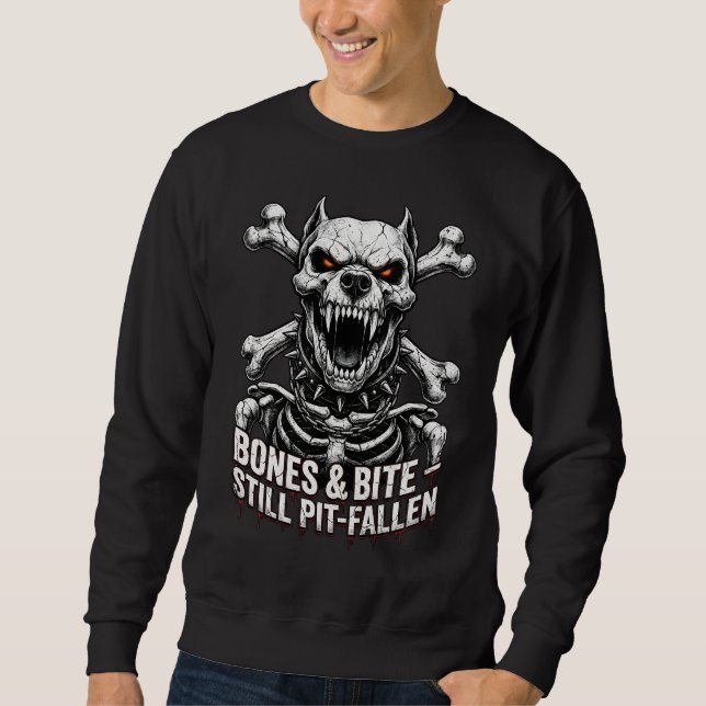 Badass Skeleton Bulldog Gothic Skull Lång Ärmad Tröja (Framsida)