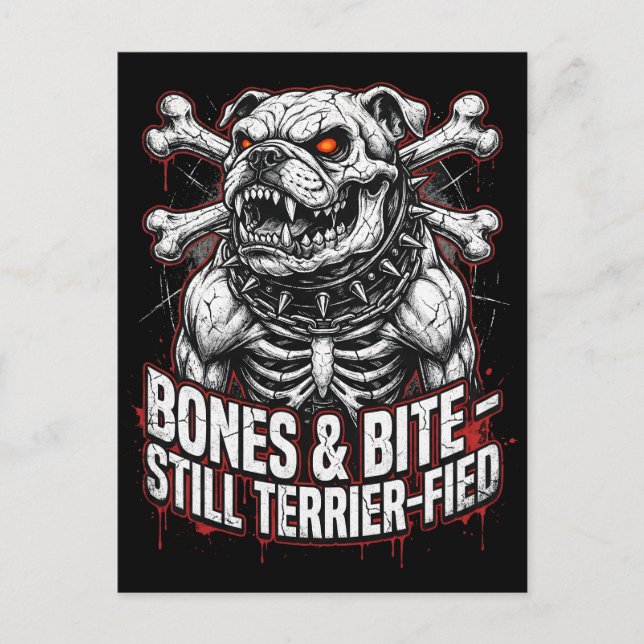 Badass Skelett Bulldog Gothic Vykort (Framsida)