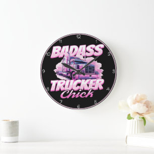 Badass Trucker Chick Rosa Power Stor Klocka
