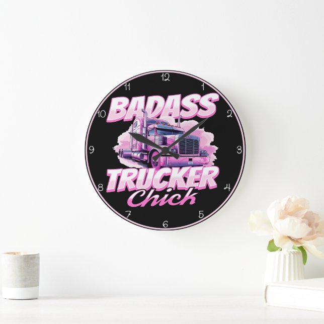 Badass Trucker Chick Rosa Power Stor Klocka (Hem)
