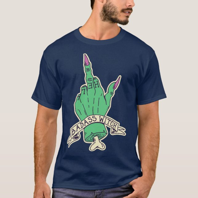 Badass Witch Funny Witch Mitten Finger T Shirt (Framsida)