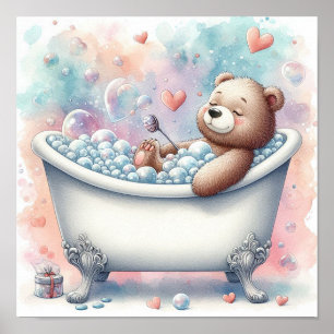 Badbjörn med bubbelbad poster