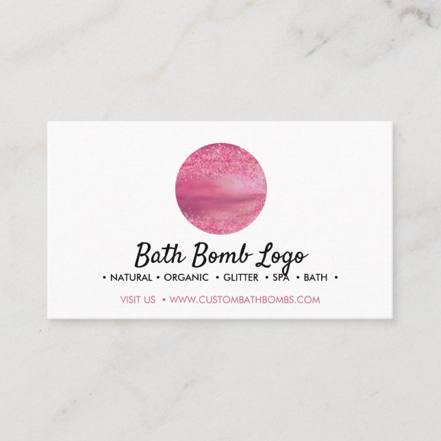 Badbomb rosa glitter visitkort (Framsida)