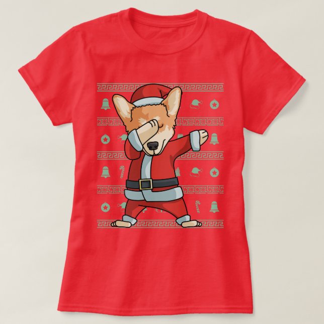 Badda dans för klick för corgihund tröjajul tee shirt (Design framsida)