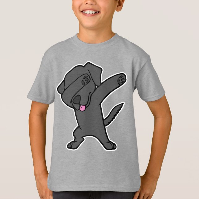 Badda den svart lab klicken för hund för t shirt (Framsida)