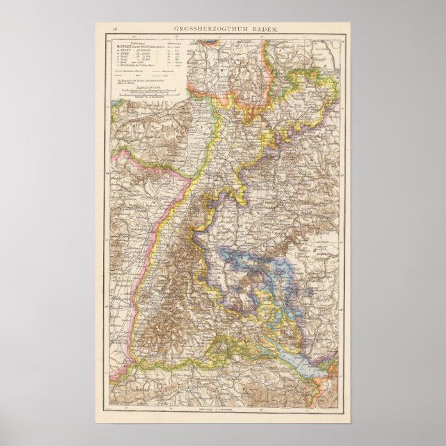 Baden Tyskland Atlas Karta Poster (Framsidan)