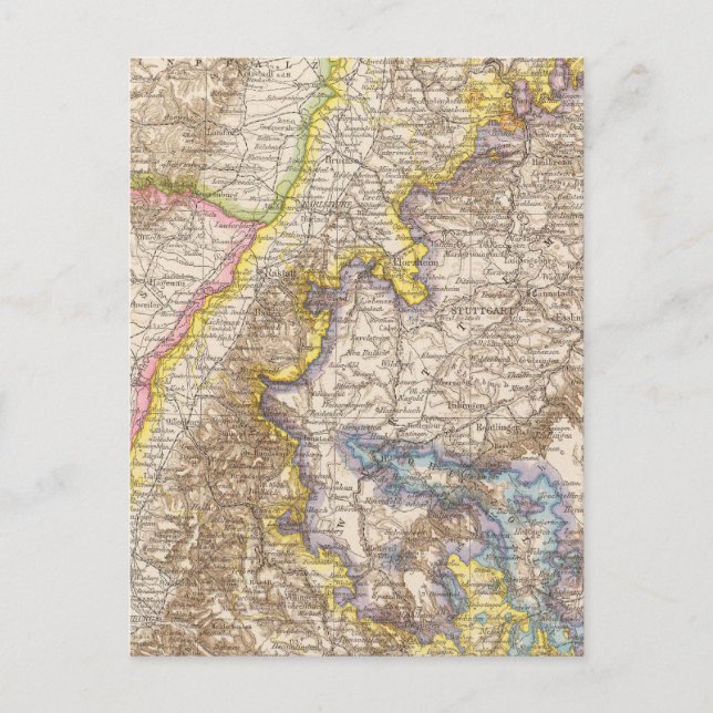 Baden Tyskland Atlas Karta Vykort (Framsida)