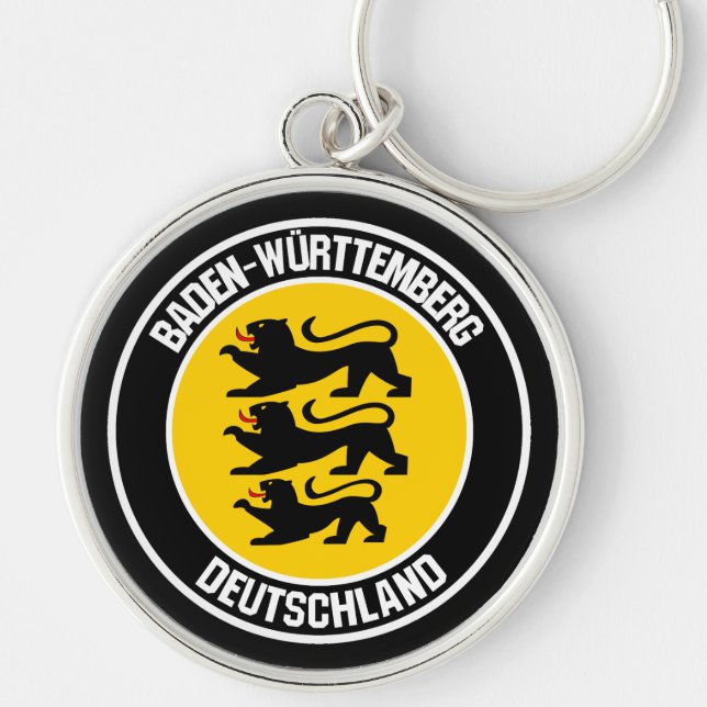 Baden-Württemberg Round Emblem Rund Silverfärgad Nyckelring (Framsidan)