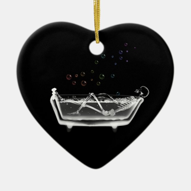 Badet badar röntgar skelett - regnbågen bubblar julgransprydnad keramik (Framsidan)